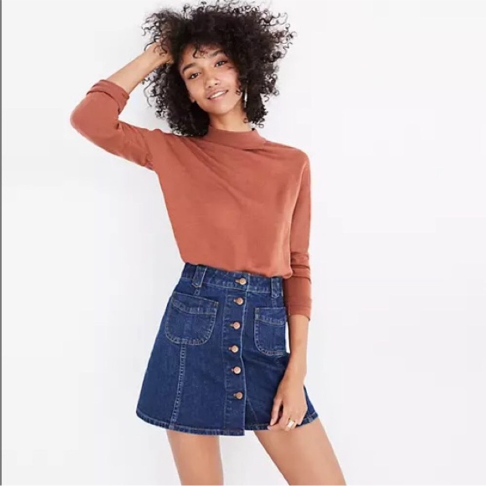 Stretch Denim A-Line Mini Skirt in Salisbury Wash: Patch Pocket Edition